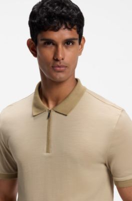 Regular-fit polo van wol met ritssluiting, Lichtbeige