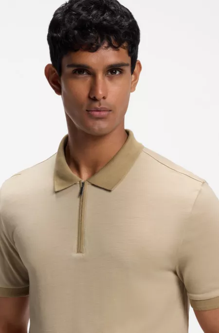 Regular-fit polo shirt in wool with zip placket