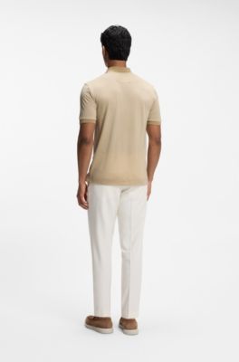 Regular-fit polo van wol met ritssluiting, Lichtbeige