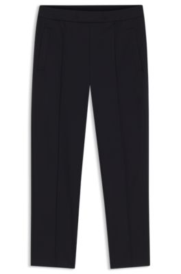 Straight-fit wool-blend trousers with drawstring waist, Dark Blue