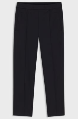 Straight-fit wool-blend trousers with drawstring waist, Dark Blue