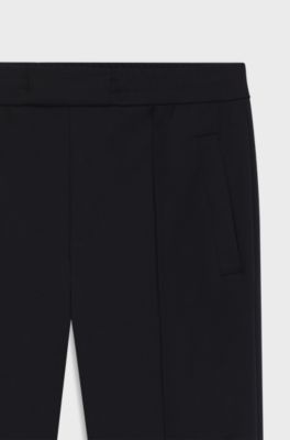 Straight-fit wool-blend trousers with drawstring waist, Dark Blue