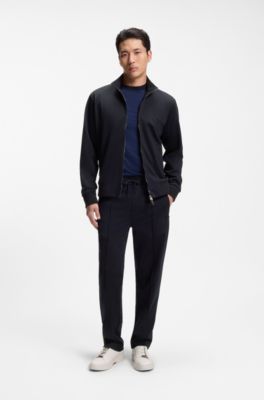 Straight-fit wool-blend trousers with drawstring waist, Dark Blue