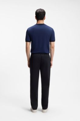 Straight-fit wool-blend trousers with drawstring waist, Dark Blue