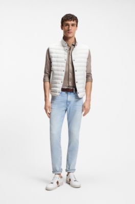 Water-repellent gilet with certified down filling, White