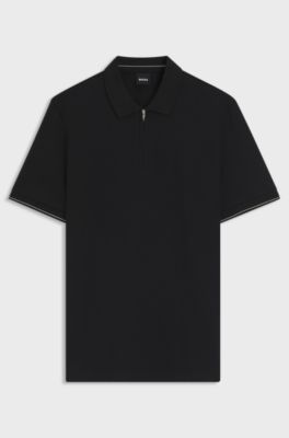 Regular-fit polo with zip closure, Black