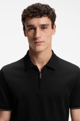 Regular-fit polo with zip closure, Black