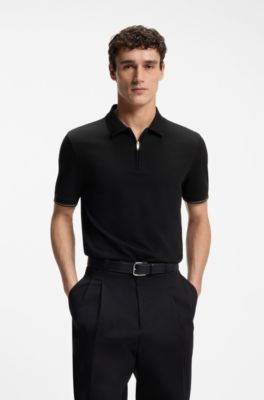 Regular-fit polo with zip closure, Black