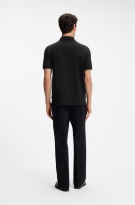 Regular-fit polo with zip closure, Black