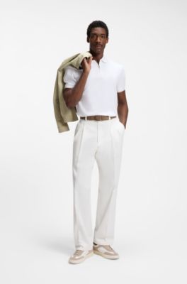 Regular-fit polo with zip closure, White