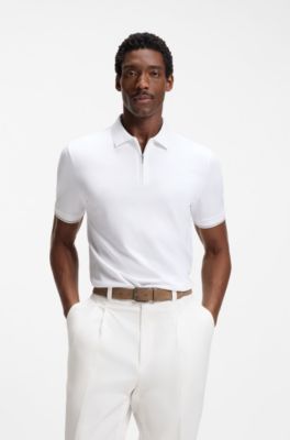 Regular-fit polo with zip closure, White