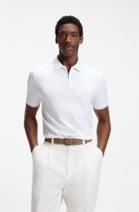 Regular-fit polo with zip closure, White