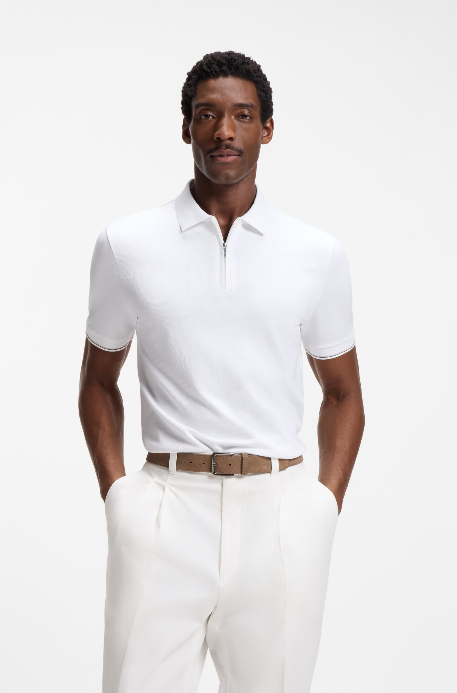 Boss Regular-fit polo with zip closure pikéer herr