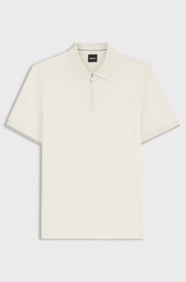 Regular-fit polo met ritssluiting, Naturel