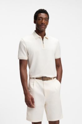 Regular-fit polo met ritssluiting, Naturel