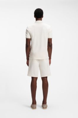 Regular-fit polo met ritssluiting, Naturel