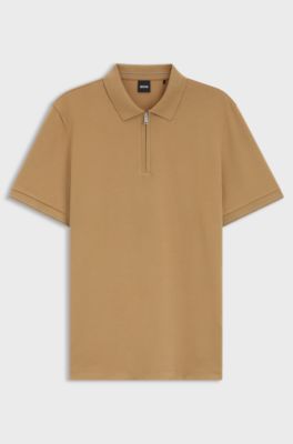 Regular-fit polo with zip closure, Beige