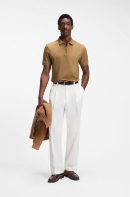Regular-fit polo with zip closure, Beige