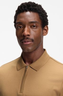 Regular-fit polo with zip closure, Beige