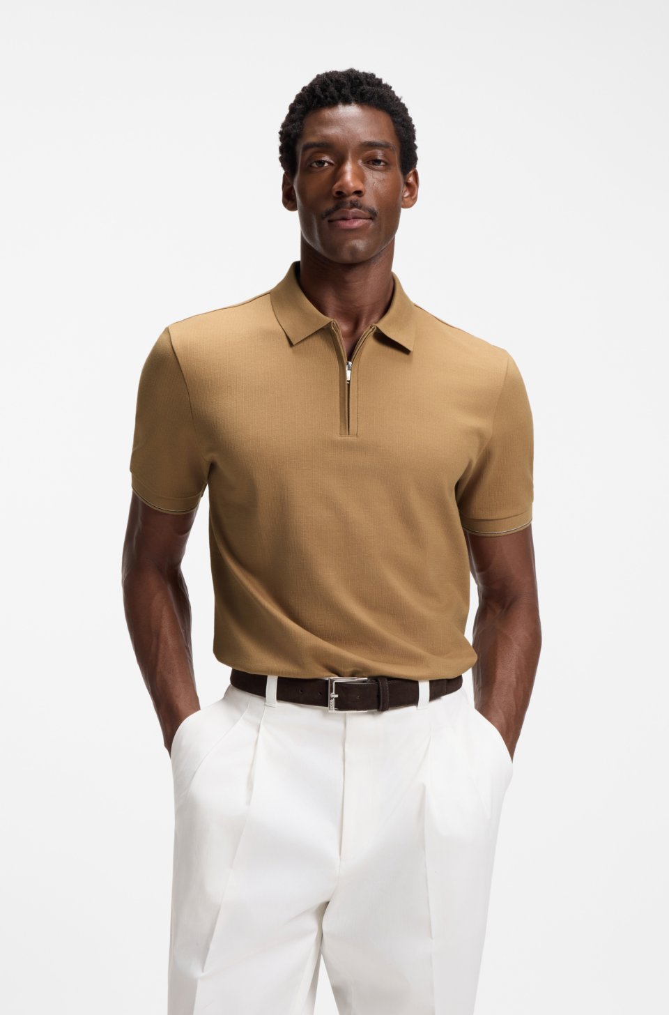 Regular-fit polo with zip closure
