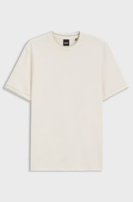 T-shirt in cotone strutturato con righe sui polsini, Colore neutro