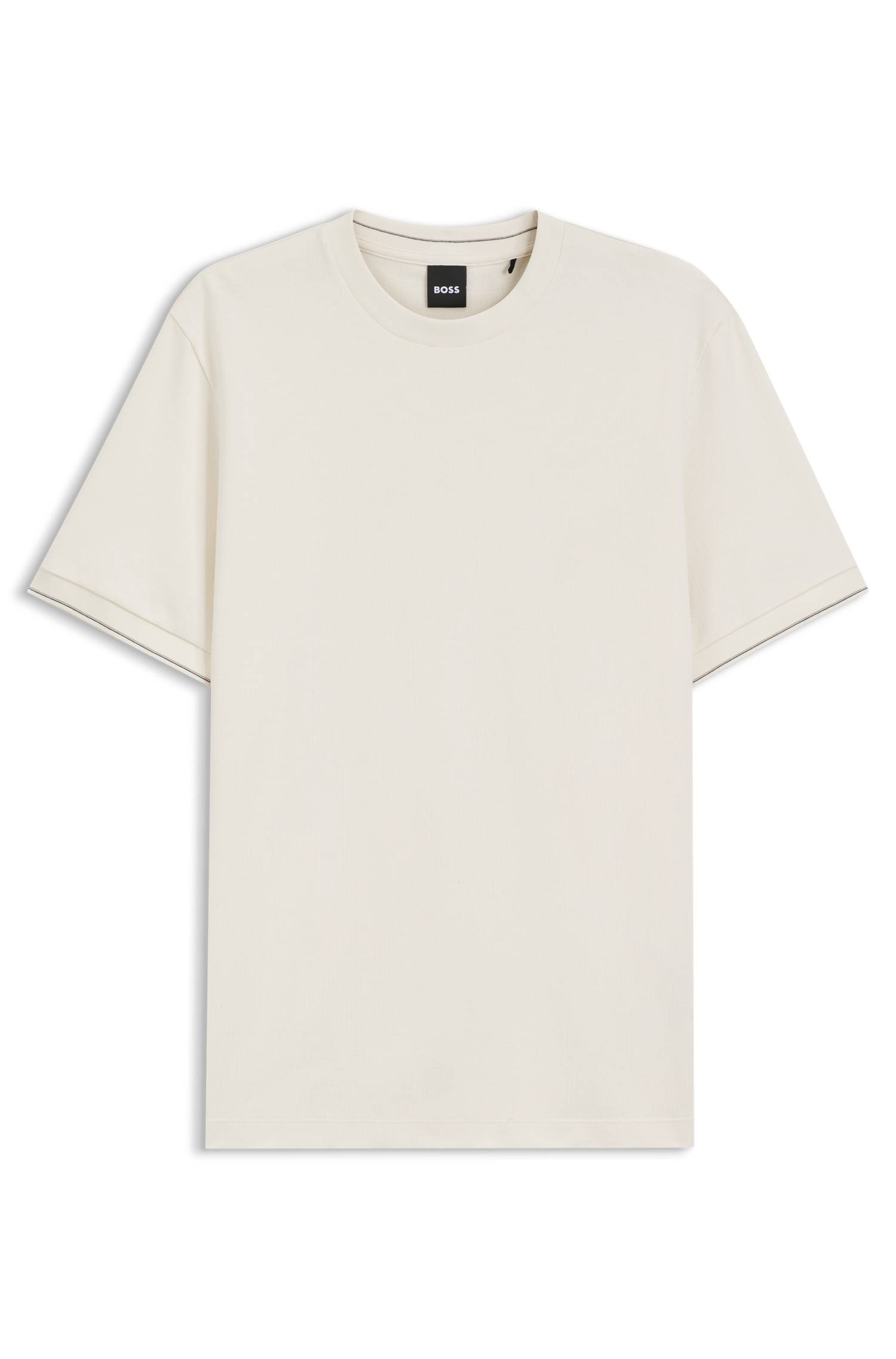 Boss Structured-cotton T-shirt with cuff stripes herr – bild 4