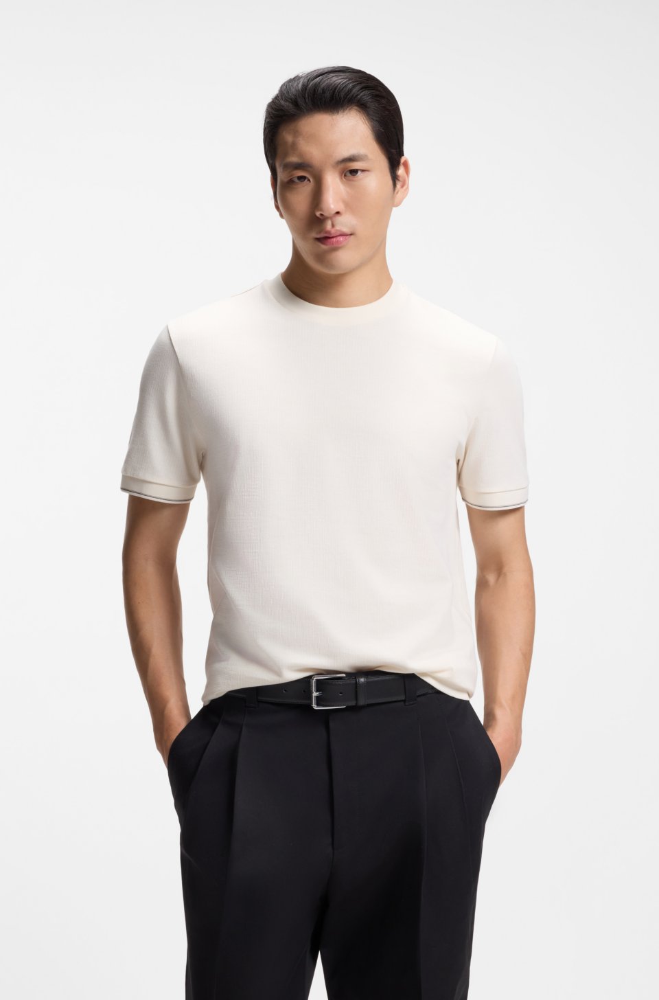 Structured-cotton T-shirt with cuff stripes