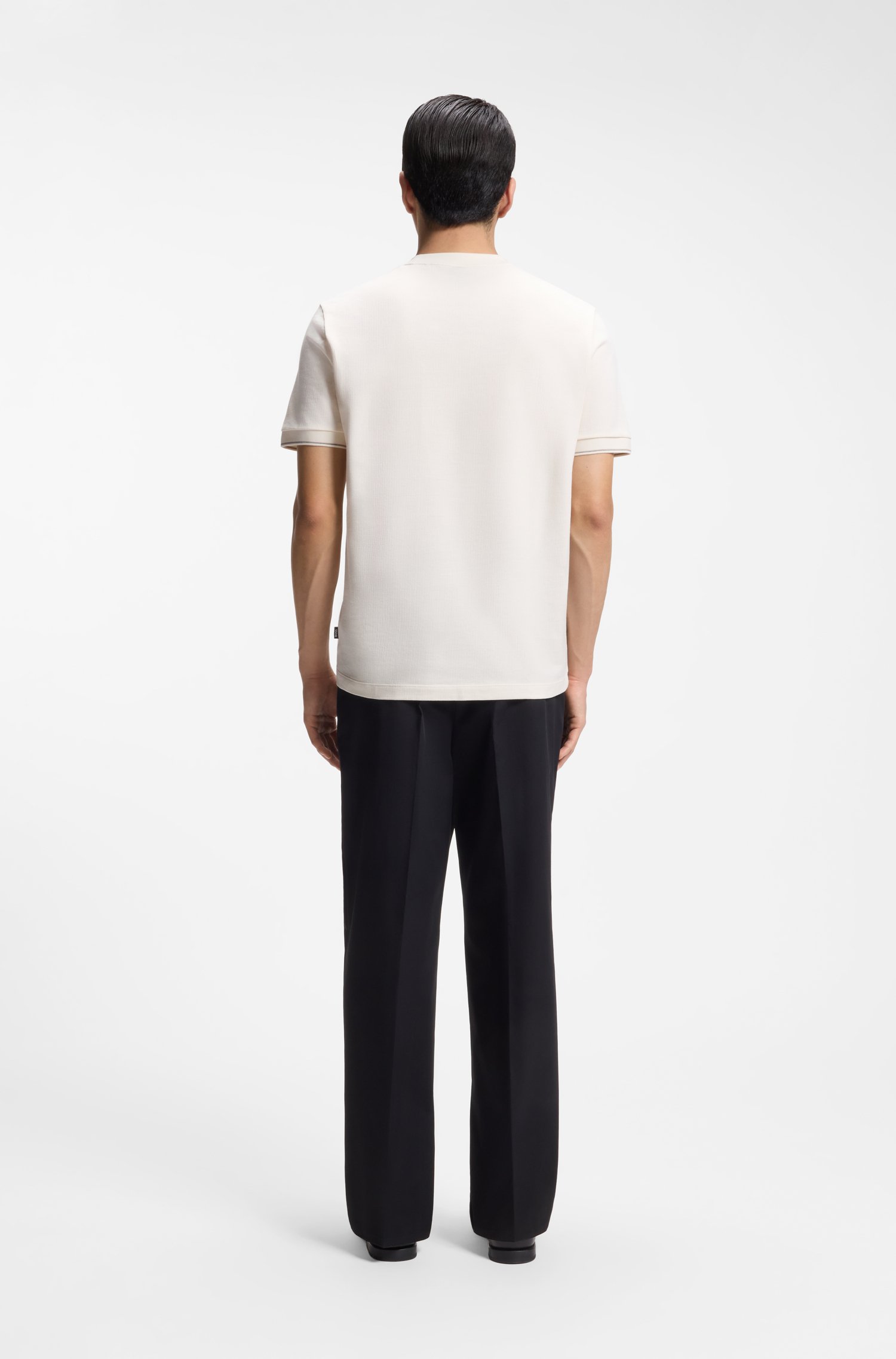 Boss Structured-cotton T-shirt with cuff stripes herr – bild 3
