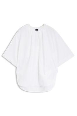 Relaxed-fit cotton blouse with gathered neckline, White