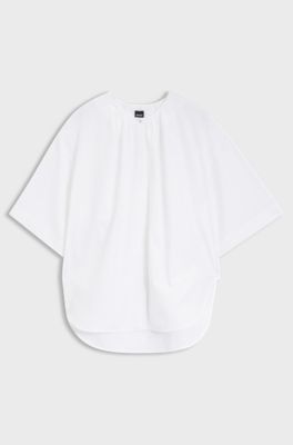 Relaxed-fit cotton blouse with gathered neckline, White