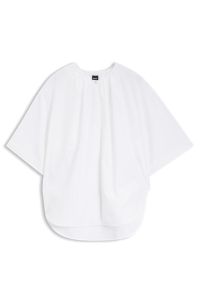 Relaxed-fit cotton blouse with gathered neckline, White