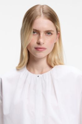 Relaxed-fit cotton blouse with gathered neckline, White