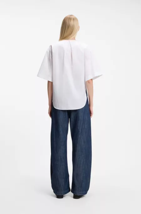 Relaxed-fit cotton blouse with gathered neckline