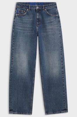 Jeans a gamba larga con vestibilit&agrave; comoda in cotone rigido, Blu