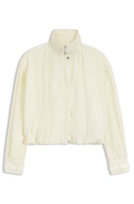Relaxed-fit bomber jacket with stand collar, Light Beige