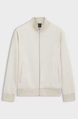 Stand-collar zip-front sweatshirt in cotton, Natural