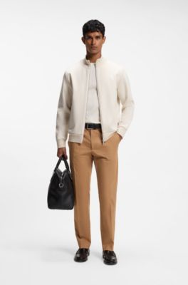 Stand-collar zip-front sweatshirt in cotton, Natural