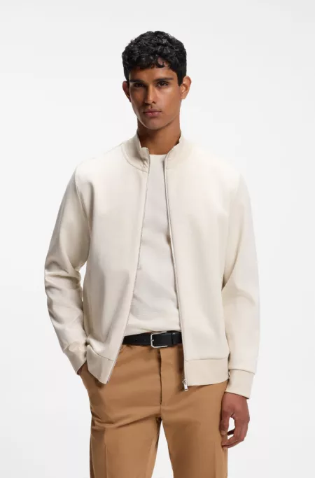 Stand-collar zip-front sweatshirt in cotton