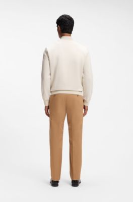 Stand-collar zip-front sweatshirt in cotton, Natural
