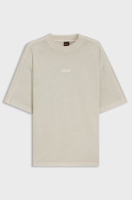 Relaxed-fit cotton T-shirt with embroidered logo, Light Beige