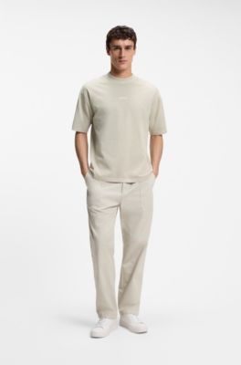 T-shirt relaxed fit in cotone con logo ricamato, Beige chiaro