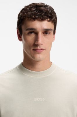 Relaxed-fit cotton T-shirt with embroidered logo, Light Beige