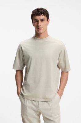 T-shirt relaxed fit in cotone con logo ricamato, Beige chiaro