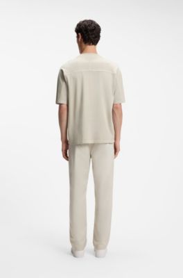 Relaxed-fit cotton T-shirt with embroidered logo, Light Beige