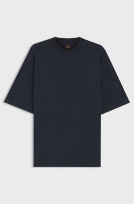 Relaxed-fit cotton T-shirt with embroidered logo, Dark Blue