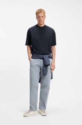 Relaxed-fit cotton T-shirt with embroidered logo, Dark Blue