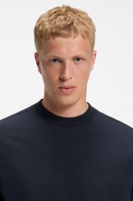 Relaxed-fit cotton T-shirt with embroidered logo, Dark Blue