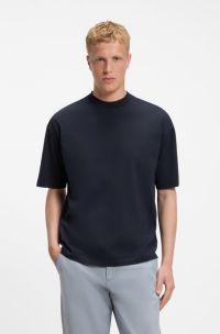 Relaxed-fit cotton T-shirt with embroidered logo, Dark Blue