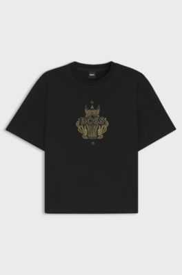Camiseta del a&ntilde;o del caballo de punto de algod&oacute;n con logo de dise&ntilde;o, Negro