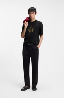 Year of the Horse Cotton-jersey T-shirt with logo artwork, Black